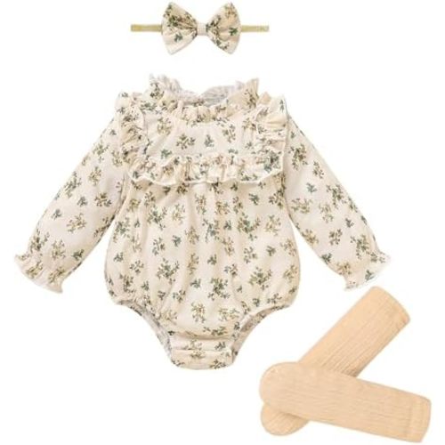 GRNSHTS Newborn Baby Girl Clothes Ruffle Rompers Toddler Fall Outfits for Girls Set Little Girl Fall Winter Clothing
