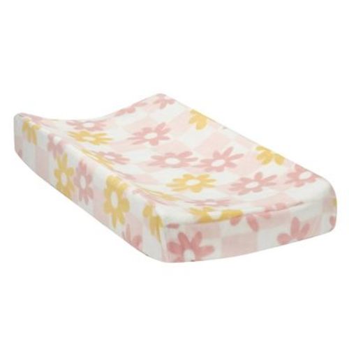 Lambs & Ivy Daisy Dreams Changing Pad Cover - Pink/White Checkered Soft Luxury