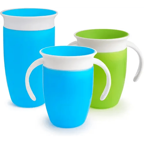 Munchkin® Miracle® 360 Trainer and Toddler Sippy Cup Set, Spill Proof, 7 and 10 Ounce, 3 Pack, Blue/Green