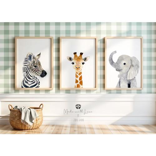 Safari Nursery Prints set of 3 Prints Safari Nursery Decor, Safari Baby Shower Gift Elephant Nursery Giraffe Neutral Nursery Animal Prints
