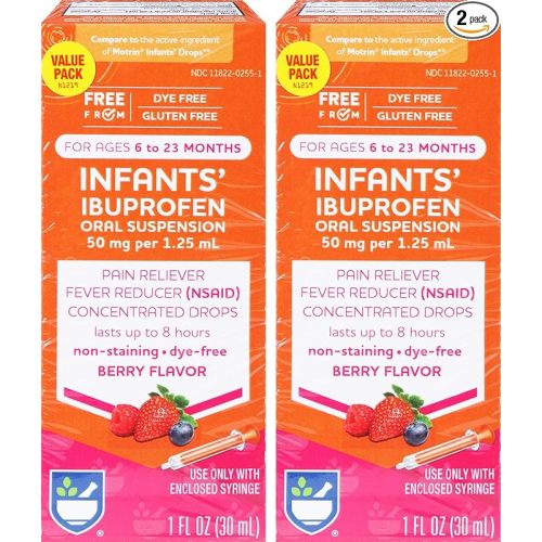 Rite Aid Infants' Dye-Free Ibuprofen Drops, Berry Flavor, 50 mg - 2 Value Pack | Infant Pain Reliever | for Babies Ages 6 to 23 Months | Oral Suspension 50 mg per 1.25 mL | Gluten Free - 2 Pack
