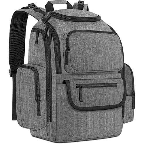 Mancro Diaper Bag Backpack, Multifunctional Baby Diaper Bag Backpack For Men Women with Stroller Straps, Travel Water Resistant Baby Diaper Backpack with 2 Side Insulated Pockets, White Grey