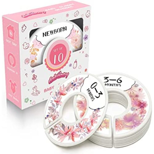 Baby Closet Size Dividers for Clothes - Set of 10 from Newborn to Toddler and 2 Blanks with Colored Box- Flower Designs Baby Closet Organizer for Nursery - Baby Clothes Organizer for Girl - [Floral]