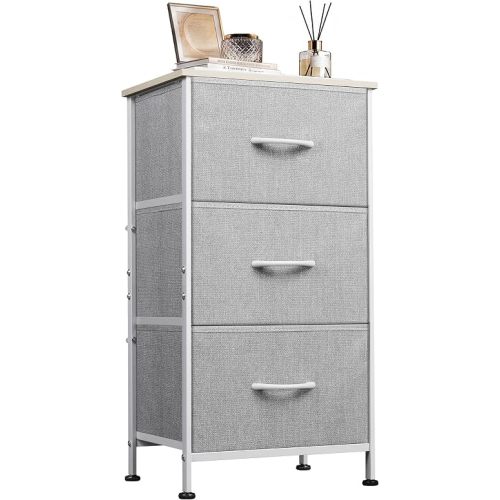 WLIVE Small Dresser Nightstand for Bedroom, 3 Drawers, Light Grey