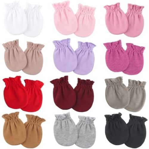 BQUBO 12 Pairs Baby Mittens Newborn Infant Toddler Mittens No Scratch Cotton Elastic Wrist Gloves for Boys Girls 0-6 Months