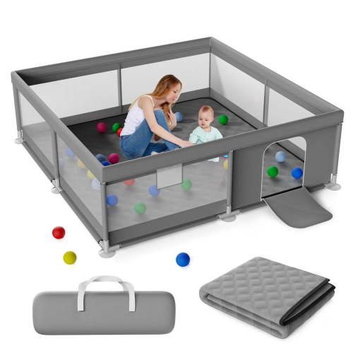 TEAYINGDE Baby Playpen Large Play Yard Fence With Mat for Toddlers, 50"x50" Gray