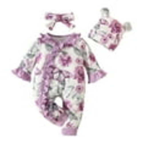 Rgdypko Infant Girls Long Sleeve Floral Prints Pullover Romper Newborn Jumpsuit Clothes Size 0-3 Months
