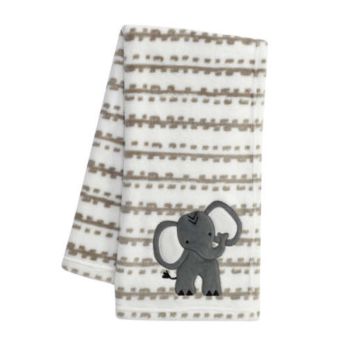 Jungle Safari White/Tan Plush Minky Elephant Nursery Baby Blanket – Lambs & Ivy