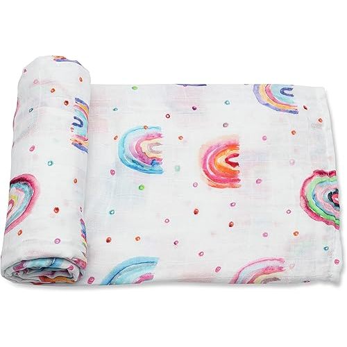 Baby Swaddle Blanket - 100% Muslin Cotton Unisex Soft Swaddle Wrap for Baby Boys or Girl - Neutral Newborn Receiving Blankets - Nursery Swaddling for Babies - 47” x 47” (Rainbows)