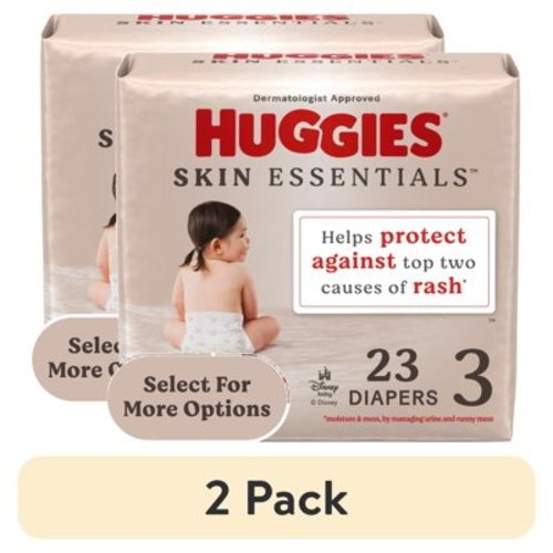 (2 pack) Huggies Skin Essentials Baby Diapers for Sensitive Skin, Size 3 (16-28 lbs), 23 Ct (Select for More)