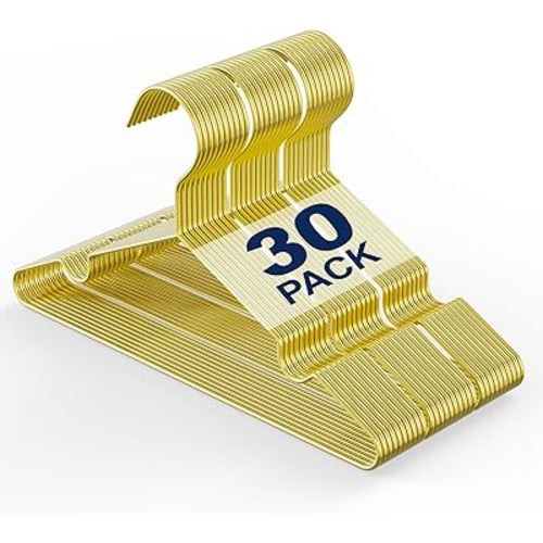 Gold Baby Kids Hangers 12 Inch 30 Pack Strong Metal Wire Toddler Clothes Hangers for Closet, Space Saving Infant Hangers for Chirldren Coats, Pants - Shiny Gold Color