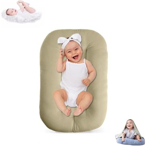 Baby Lounger for Infants Babies 0-12 Months, Bionic Organic Lounger, Soft Cotton Breathable Infant Floor Seats & Loungers for Newborn Baby Shower Gifts (Khaki)