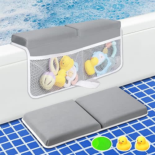 Baby Bath Kneeler and Elbow Rest Pad Set, Quick Dry Bath Kneeling Pad Thick Soft Non-Slip Baby Bathtub Mat for Baby Bathing, Baby Accessories Organizer, Gifts for Parents, Grey