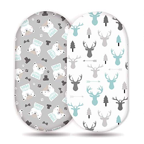 Stretch Ultra Soft Fitted Bassinet Sheet Set 2 Pack, Universal Cradle Sheet Set for Rectangle, Oval, or Hourglass Bassinet Pad/Mattress, Grey Bear Bassinet Sheets for Girls and Boys