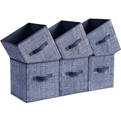 SONGMICS Storage Cubes, 11-Inch Non-Woven Fabric Bins with Double Handles, Set of 6, Closet Organizers for Shelves, Foldable, for Clothes, Misty Blue UROB026I01