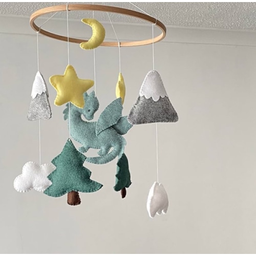 Dragon baby mobile for Fantasy nursery decor Fairy tale nursery baby room decor Mountain and tree Gender neutral baby shower gift