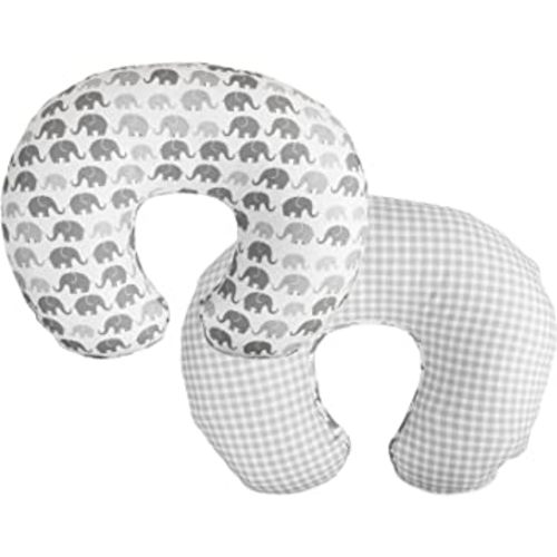 Boppy Nursing Pillow Cover - Premium , Gray Elephants Plaid, Soft, Quick-Dry Microfiber Fabric, Fits Boppy Bare Naked, Original and Luxe Breastfeeding Pillow , Awake Time Only