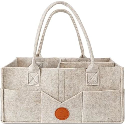 Maliton Diaper Caddy Organizer for Baby - Diaper Holder Organizer for Changing Table, Nursery Storage Bin Basket with Handle, 15" x 9" x 7" Felt Diaper Organizer Suitable for Indoor Outdoor (Khaki)