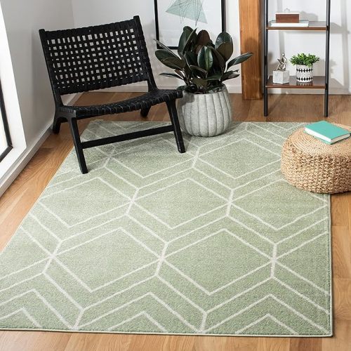SAFAVIEH Adirondack Collection Area Rug - 6' x 9', Sage & Ivory, Modern Geometric Design, Non-Shedding & Easy Care, Ideal for High Traffic Areas in Living Room, Bedroom (ADR241Y)