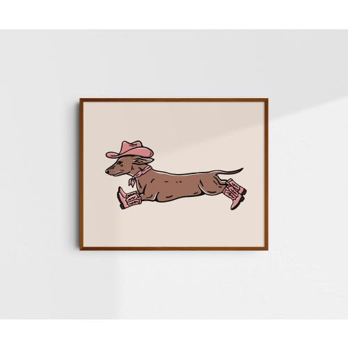 Dachshund Giclée Fine Art Print, Western Wall Art, Vintage Art, Cowboy Dog Art Print, Retro Wall Art Print, Wiener Wall Art, UNFRAMED