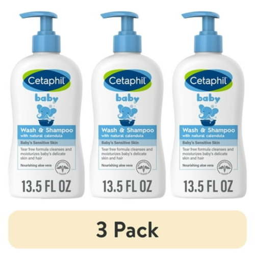 (3 pack) Cetaphil Baby Moisturizing Shampoo and Body Wash with Aloe Vera and Natural Calendula, 13.5 fl oz