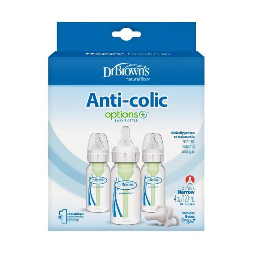 Dr. Brown's 4oz Anti-Colic Options+ Narrow Baby Bottle with Level 1 Slow Flow Nipple & HappyPaci Pacifier - 0m+