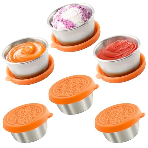 6x1.6 Oz Salad Dressing Containers With Lids, Small Leakproof Reusable Stainless Steel Salad Dressing Container To Go For Lunch Boxes,Sauce containers, Picnics,Travel Meal Prep And Kitchen Storage.