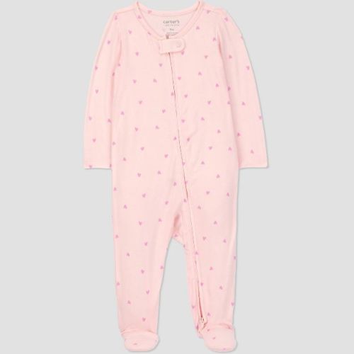 Carter's Just One You® Baby Girls' Comfy Soft Hearts Long Sleeve Sleep N' Play - Pink Hearts 3M
