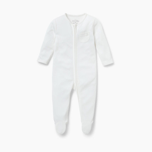MORI Clever Zip Baby Pajamas - White, NB