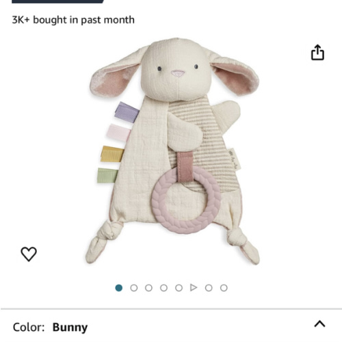 Itzy Ritzy - Bitzy Crinkle Sensory Toy Bunny with Crinkle Sound for Babies & Toddlers - Features Soft Braided Teething Ring & Textured Ribbons, Designed for Ages 0 Months and Up, Bunny