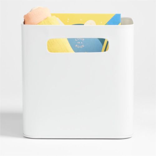 Outline White Metal Storage Bin with Handles