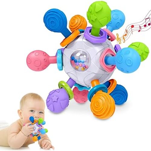 Baby Teething Toys for 0-6 6-12 Months Ages 0-2, Tummy Time Montessori Toys for Babies 0 3 6 9 12 18 Months, Newborn Infant Rattles Chew Sensory Toys, Baby Shower Gifts for Boys Girls