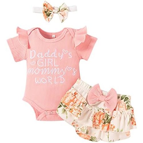 Catpapa Newborn Baby Girl Romper Jumpsuit Bodysuit +Pants Shorts+Headband Outfit Set