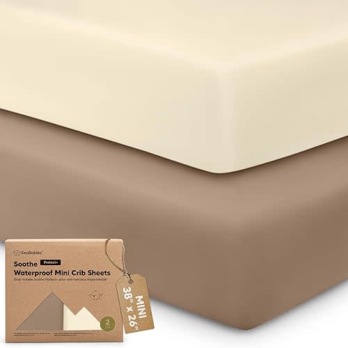 2 Pack and Play Sheets, Waterproof Mini Crib Sheet Fitted 38x26 (Latte)