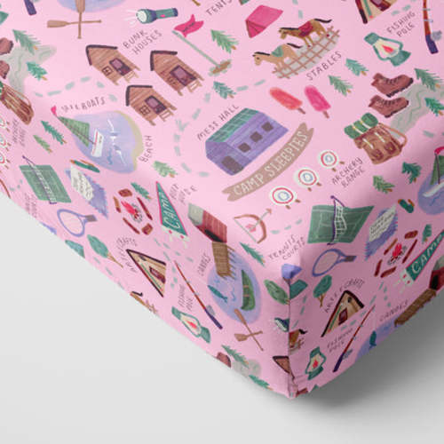 Pink Camp Sleepies Fitted Crib Sheet