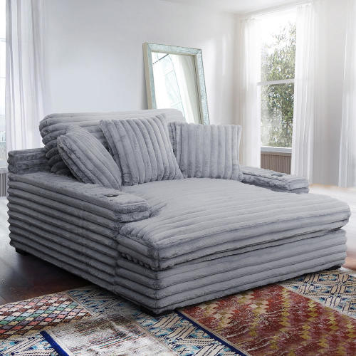 Oversized Cozy Chaise Lounger with Dual Cup Holders & USB/USB-C Charging Ports (65.5" x 64" x 37") - Sam's Club
