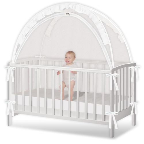 Crib Tent - Crib Net to Keep Baby in, Stop Baby from Climbing Out of Crib, Pop Up Crib Tent with Durable Breathable Net Double Zipper Strong Rods Installation Convenience