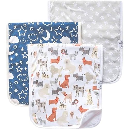 Copper Pearl Premium Baby Burp Cloths - 3-Pack Large Cotton Burp Cloths, Extra Soft Spit Up Rags with 3 Absorbent Layers, Perfect for Baby Boy and Baby Girl Gifts (21" x 10" Size, Rufus Set)
