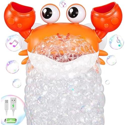 Gigilli Crab Baby Bath Toys, Rechargeable Bath Bubble Machine for Toddlers 6-12 12-18 Months, Automatic Shower Bathtub Bubble Maker with Music Bath Toys for Kids Ages 1-3 4-8 Boys Girls Birthday Gifts