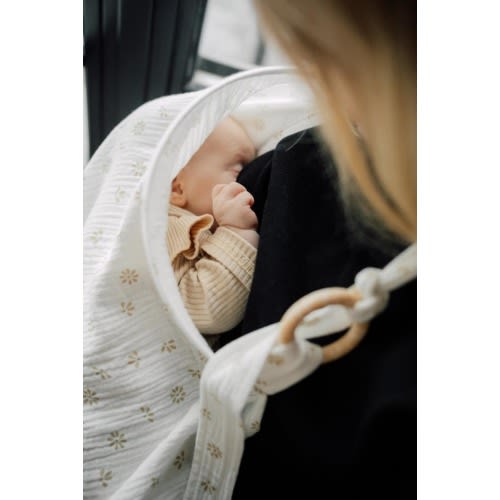 Nursing Cover for Baby Breastfeeding & Pumping | Muslin Double Gauze Cotton | Breast Feeding Apron Shawl Breathable Wire Cream Daisy