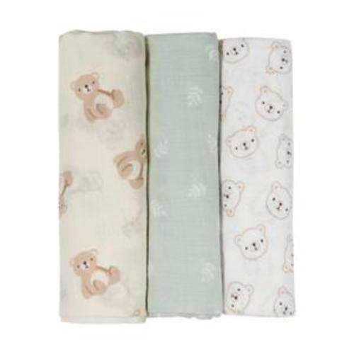 3 Pack Organic Cotton Muslin Wraps - Bears