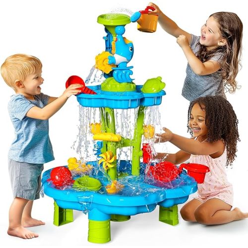 CozyBomB™ Water Table for Toddlers 3-5 | Outdoor Toys Water Play Table, Magnetic Fishing Toy Game, Summer Splash Pond Showers Sand Activity, Sensory Party Birthday Gift Kids Ages 4-8 9-12 (2-Tiers)