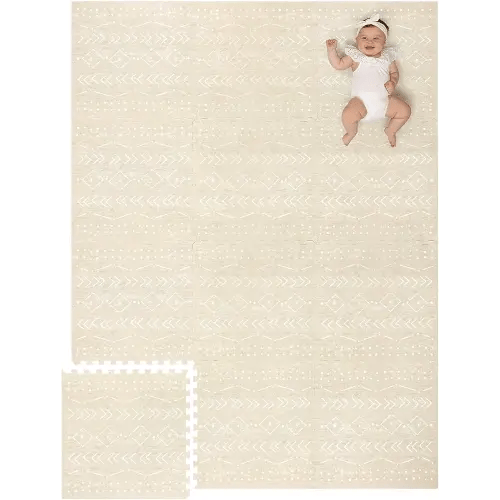 Lillefolk Baby Foam Play Mat - Baby Playmat | Tiles for Kids Interlocking Mat - Foam Baby Mat for Babies & Toddlers - Non Toxic Play Mat for Baby Tummy Time Mat 8x6ft Beige