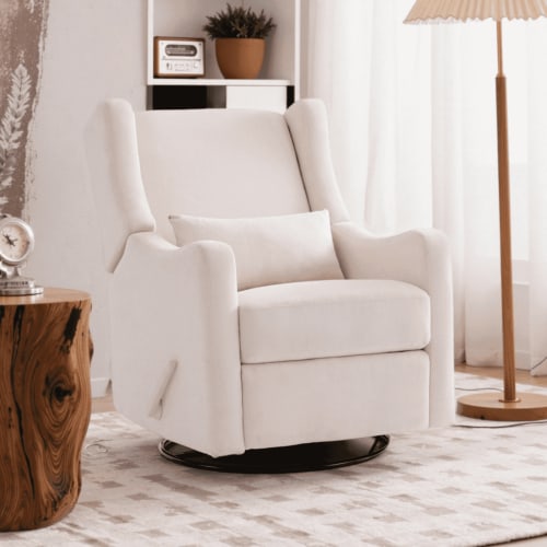 Harkawon Comfort Nursery Glider Recliner with Footrest – Swivel Rocking Chair for Breastfeeding, Living Room & Bedroom, Beige