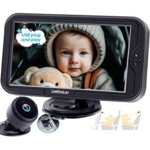 Baby Car Camera Ease of Installation - USB Plug and Play, HD 1080P with Night Vision, Protect Baby's Eye, 360° Rotation, 150° Wide View Angle, Rear Facing Backseat Camera for Newborns, Infants, Kids