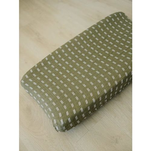 Mebie Baby Changing Pad, Olive Strokes, 100% Muslin Cotton Changing Table Pad Cover for Baby Boy and Girl, Designer Nursery Decor Covers, Diaper Changing Pad Cover for Changing Station