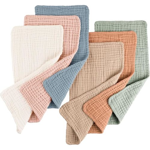 Konssy Muslin Baby Burp Cloths Sets for Unisex- 6 Pack Large 100% Cotton Burping Clothes for Newborn，Baby Girls and Boys - Khaki
