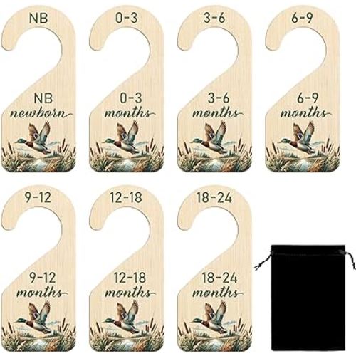 R HORSE Wooden Baby Closet Dividers - 8Pcs Mallard Duck Baby Closet Organizer Double-Sided Newborn Clothes Size Hanger Dividers Nursery Decor Birthday Gift for Boy Girl (0-24 Months)