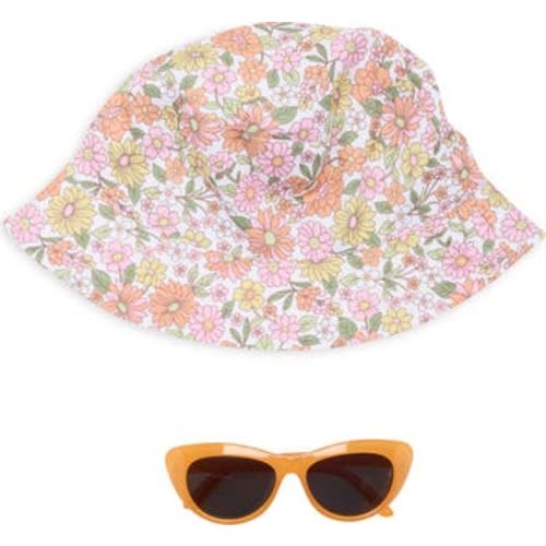 Floral Sun Hat & Cat Eye Heart Sunglasses Set