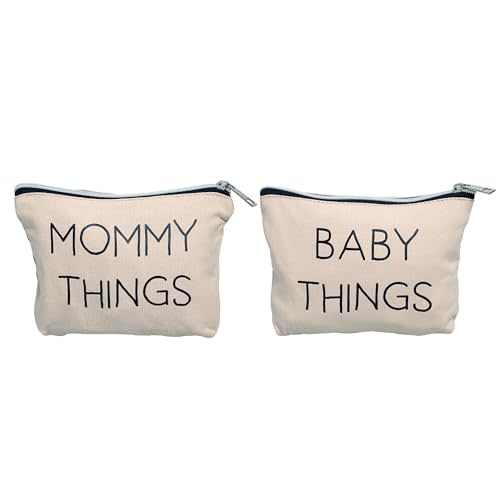 Pearhead Mommy and Baby Canvas Pouch Set, Gift For New Moms, Matching Travel Cases for New Mothers and Expecting Moms, Minimalist Cosmetic and Accessory Bag, Set of 2